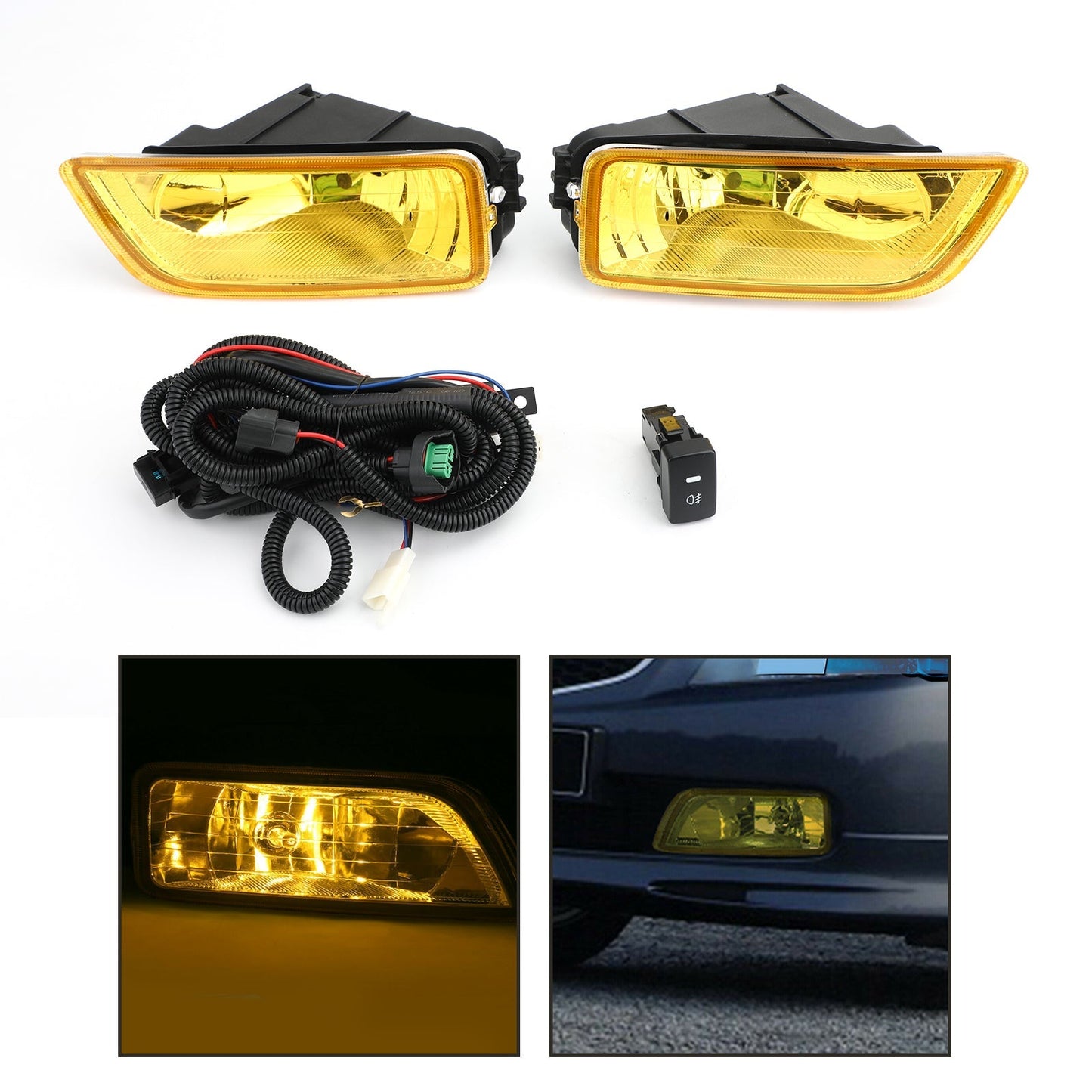 Feux antibrouillard à lentille jaune + interrupteur pour Honda Accord 2003-2007 / Acura TL 2004-2008