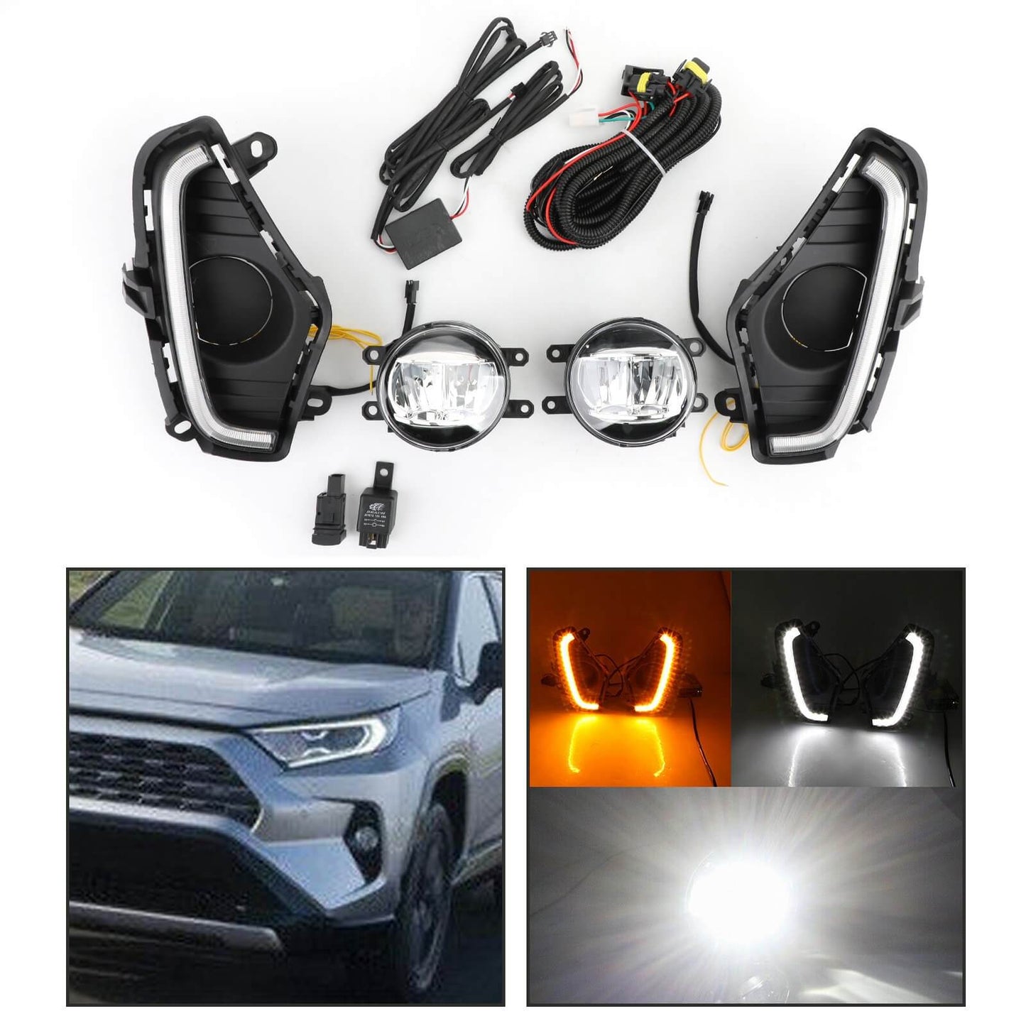 Kit de câblage et d'interrupteur pour feux de route et antibrouillards à LED DRL pour Toyota RAV4 2019-2020