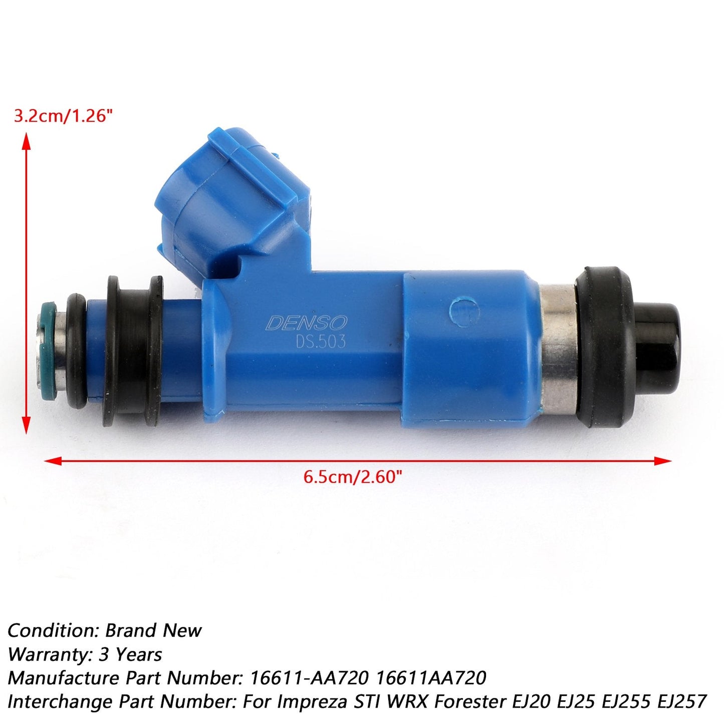 1x Inyector de combustible azul oscuro de 565 cc WRX / STI 16611-AA720 2.5L