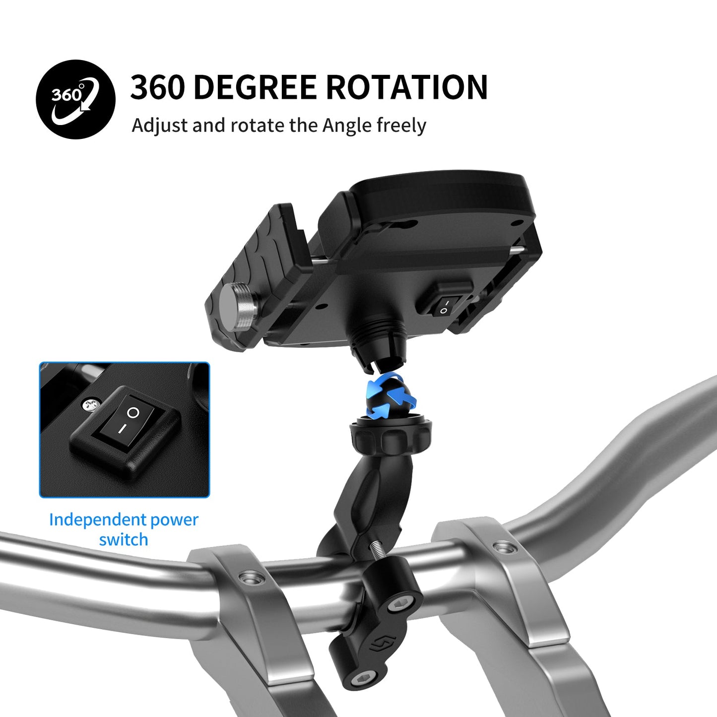 Support de charge sans fil 15 W, extension de téléphone pour moto, noir