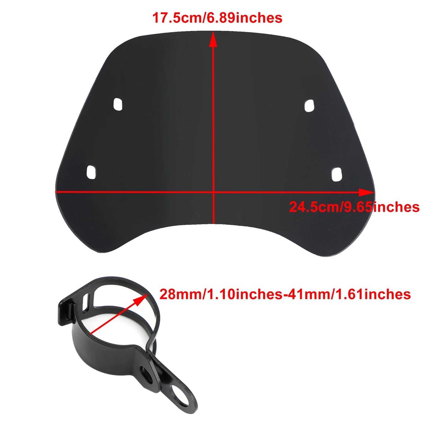 Pare-brise universel adapté aux motos avec fourche avant de 28 à 41 mm