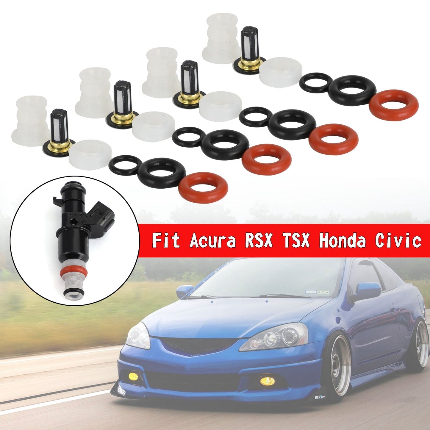 2004-2008 Acura TSX/ 2005-2007 Acura RSX 4PCS Fuel Injectors Repair Kit Filters O-Rings 16450RAAA01 842-12288 842-12287