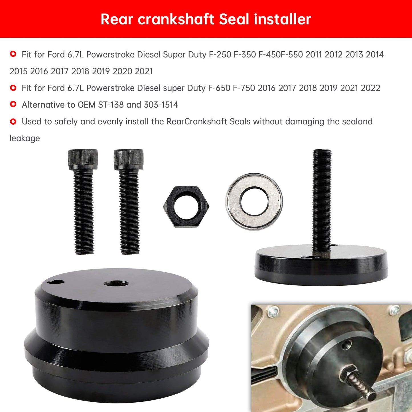 Outil de démontage et d'installation de joints de vilebrequin avant et arrière pour Ford 6,7 L F-650 F-750 2016-2022 T-152 303-1510
