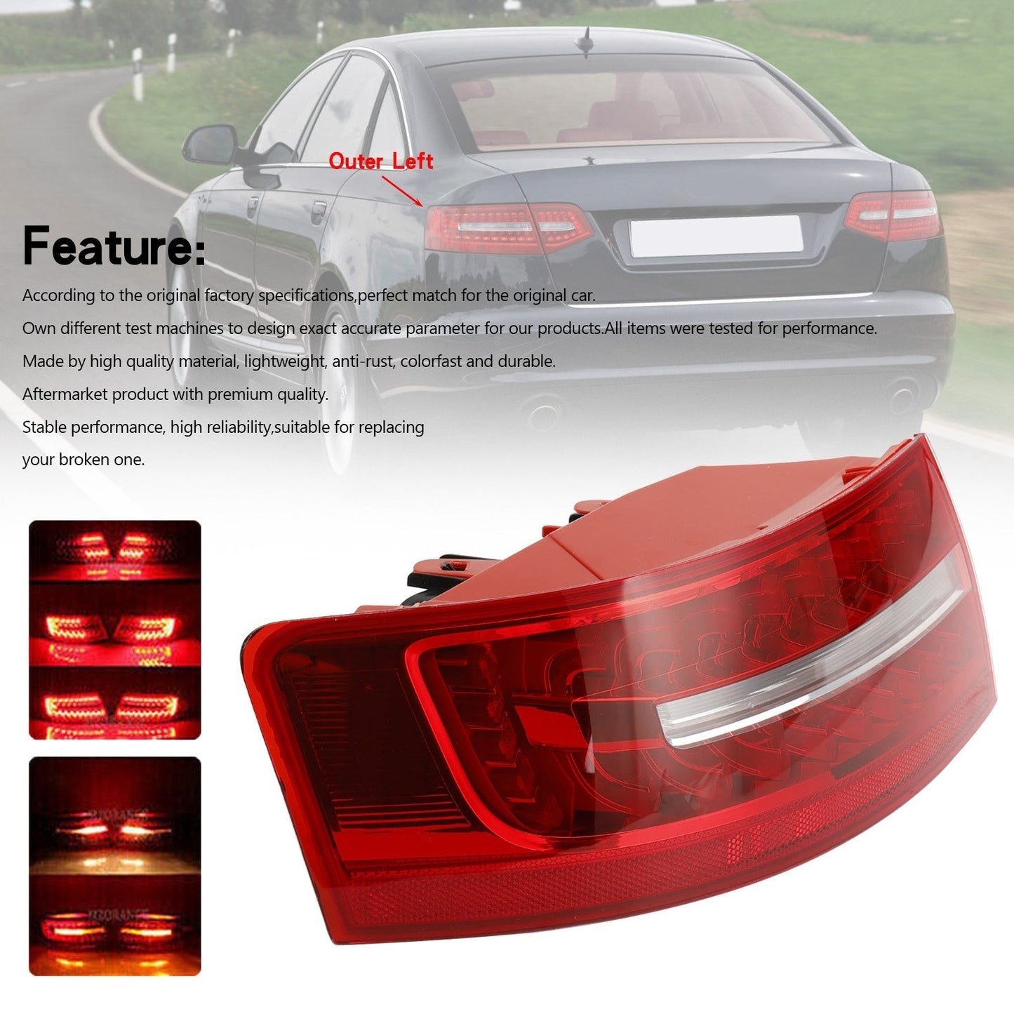 Feu arrière LED extérieur gauche pour Audi A6 C6 Berline 2009-2011 4FD945095B