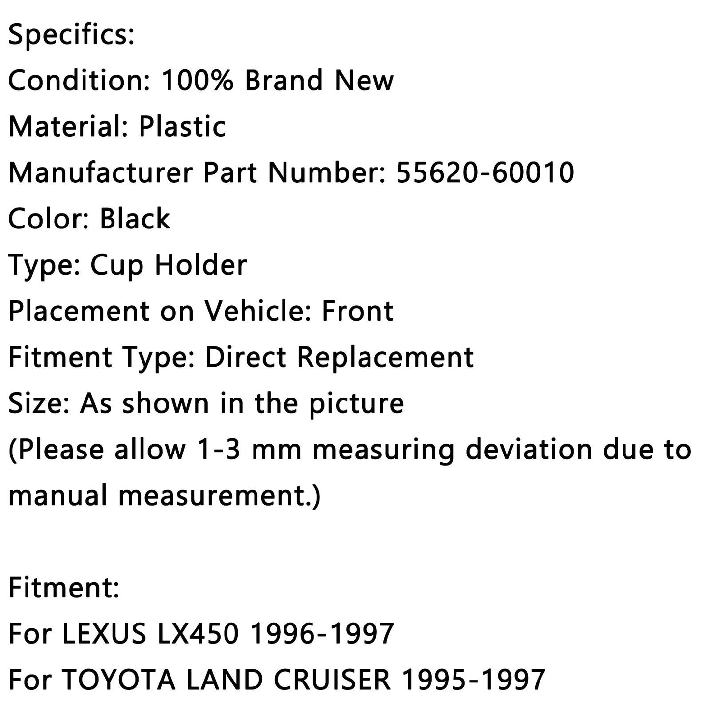 Black Dash Console Cup Holder Fit For Toyota 1995-97 Land Cruiser LX450 55620-60010