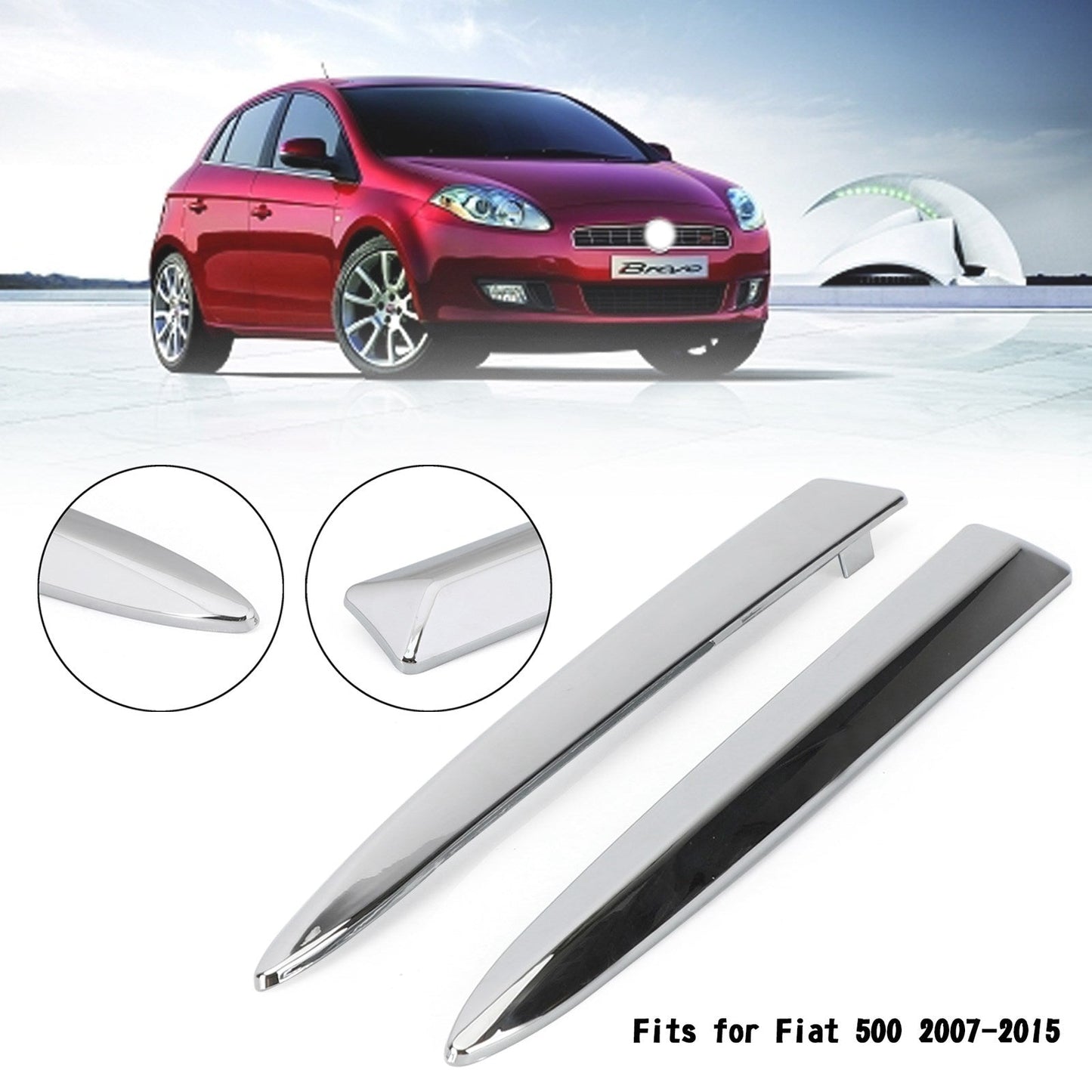 Paire de moulures chromées pour pare-chocs avant supérieur pour Fiat 500 2007-2015