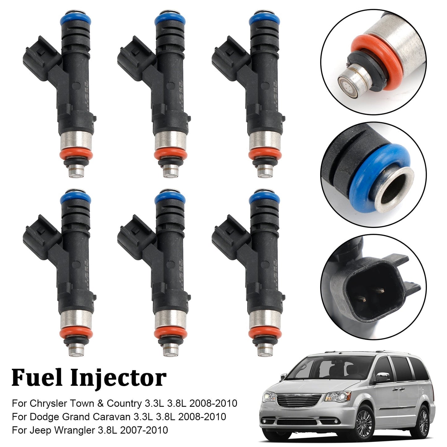 Inyector de combustible para Jeep Wrangler 3.8L (2007-2010), 6 piezas, 0280158119, 04861667AA, 812-11131