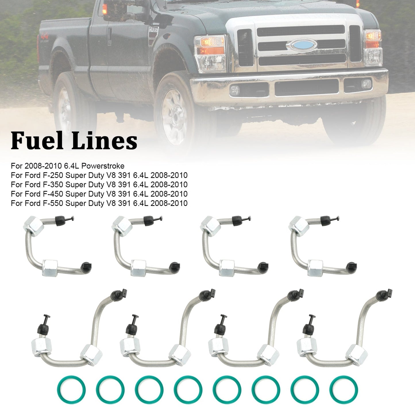 Kit d'installation d'injecteur de carburant 8 pièces avec conduite d'injecteur 8C3Z9229A pour Ford F-250 F-350 F-450 F-550 Super Duty V8 391 6,4 L 2008-2010