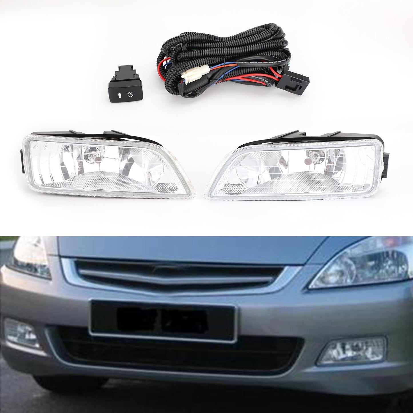 Phares antibrouillard à lentille transparente avec interrupteur pour Honda Accord 2003-2007 et Acura TL 2004-2008