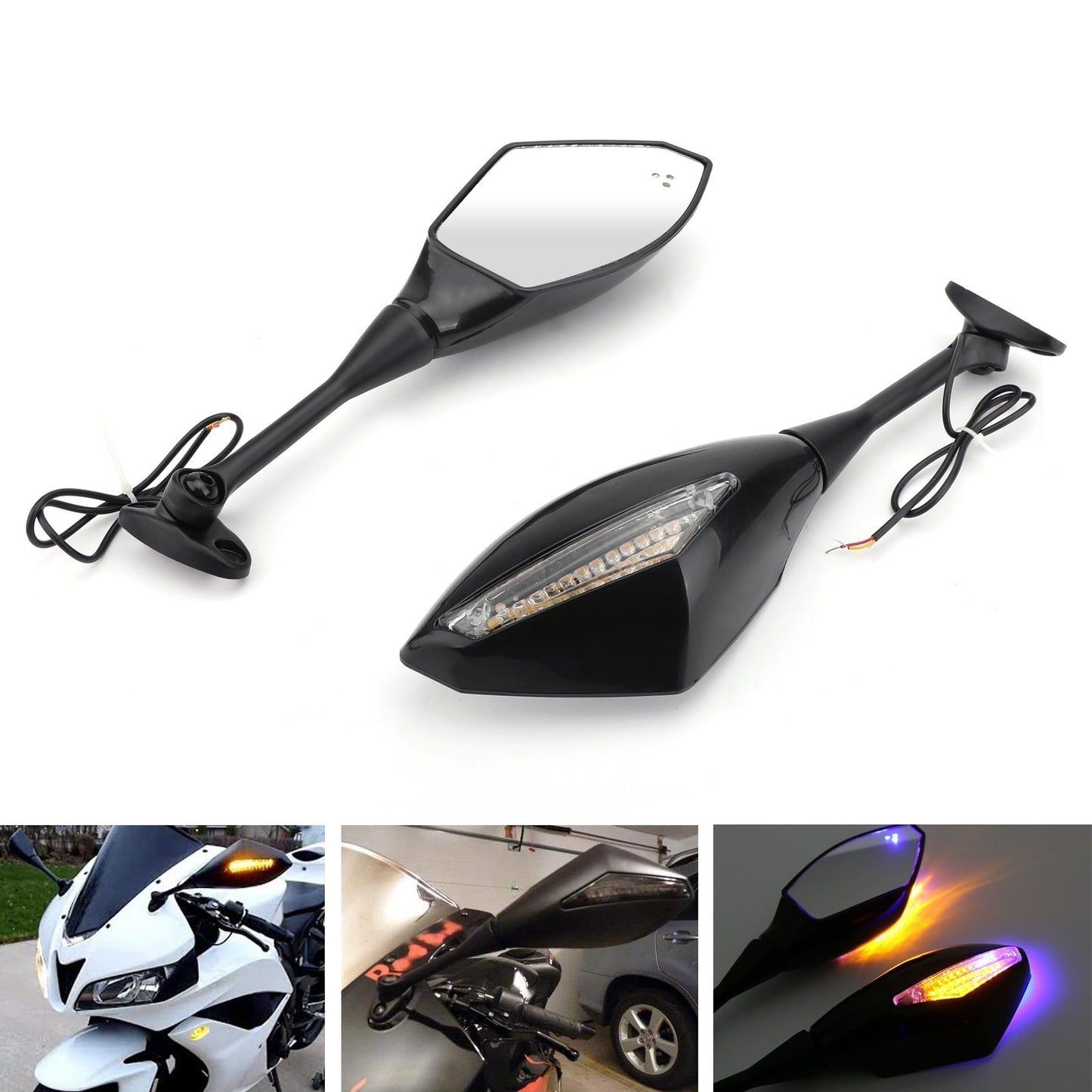 Espejos retrovisores con intermitentes LED para Honda CBR600RR 03-14 CBR1000RR 04-07