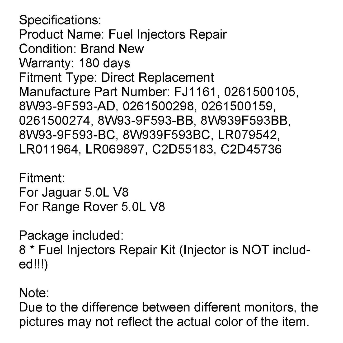 Kit de reparación de inyectores de combustible (8 piezas) 0261500105 FJ1161 Jaguar/Range Rover 5.0L V8
