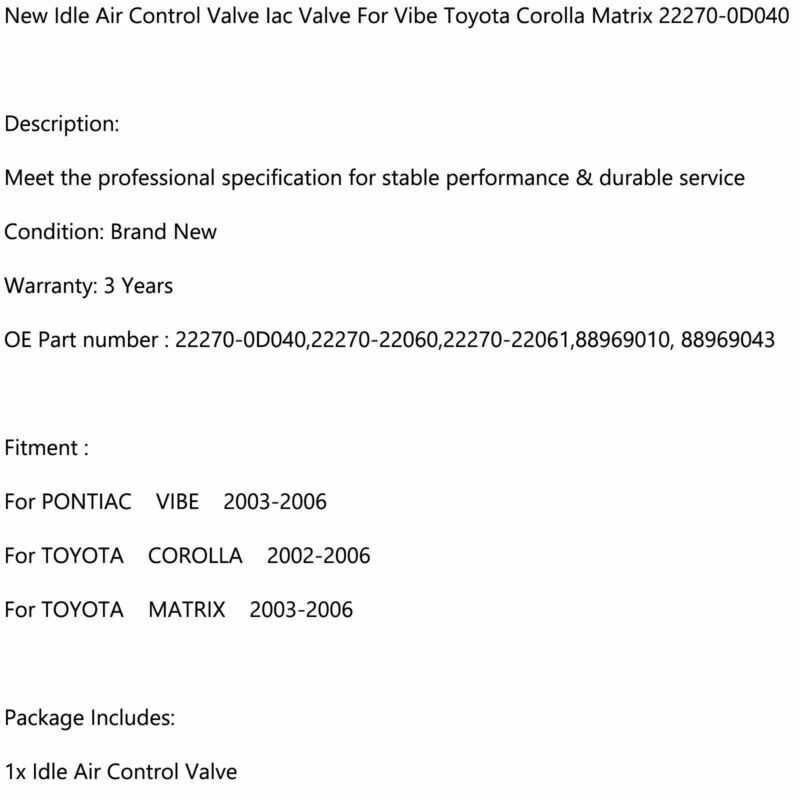 Nueva válvula de control de aire en ralentí (IAC) 22270-0D040 para Toyota Corolla