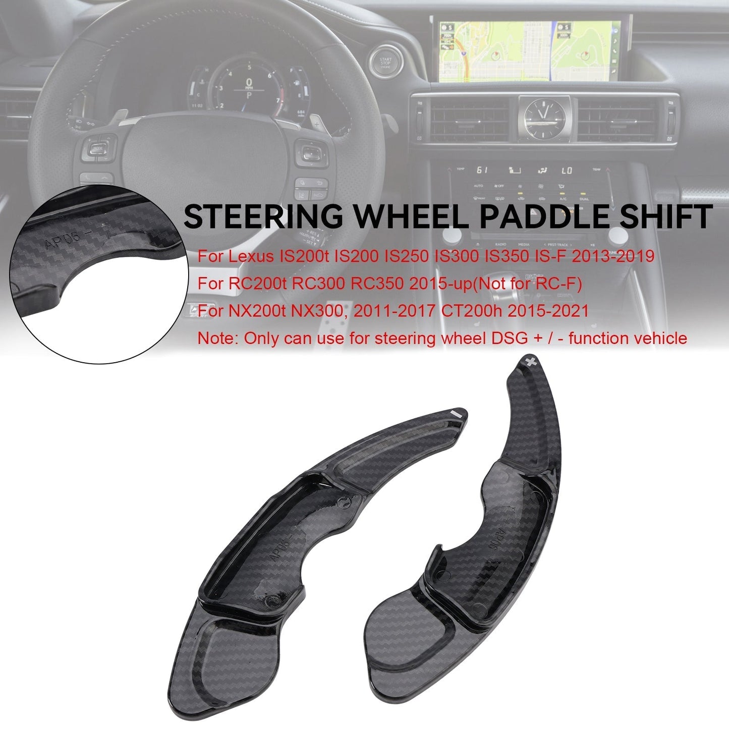 Cubiertas de extensión para palanca de cambios de volante con aspecto de carbono para Lexus IS200t, IS200, IS250, IS300 y IS350 (2013-2019)