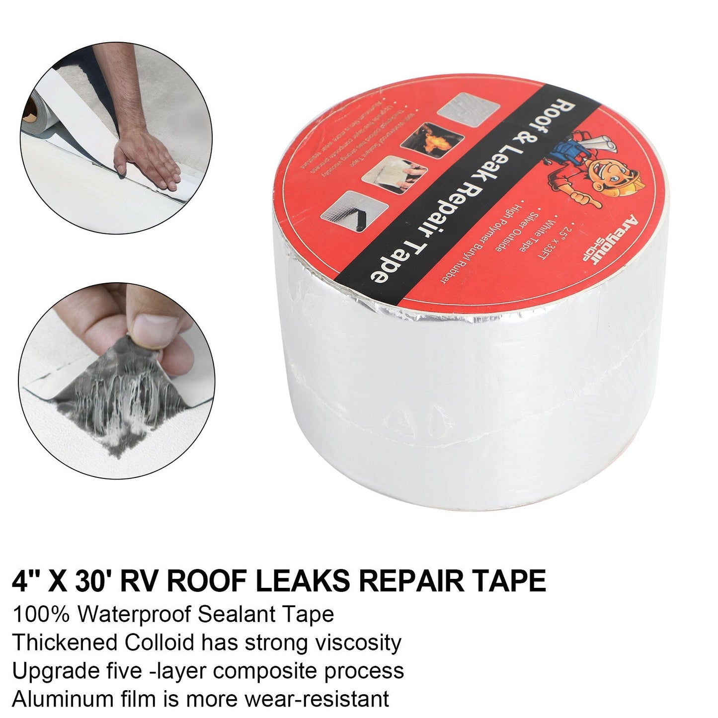 4"*30' RV Sealant Tape UV Waterproof Roof Leaks Repair Tape Seal Sticky Silver