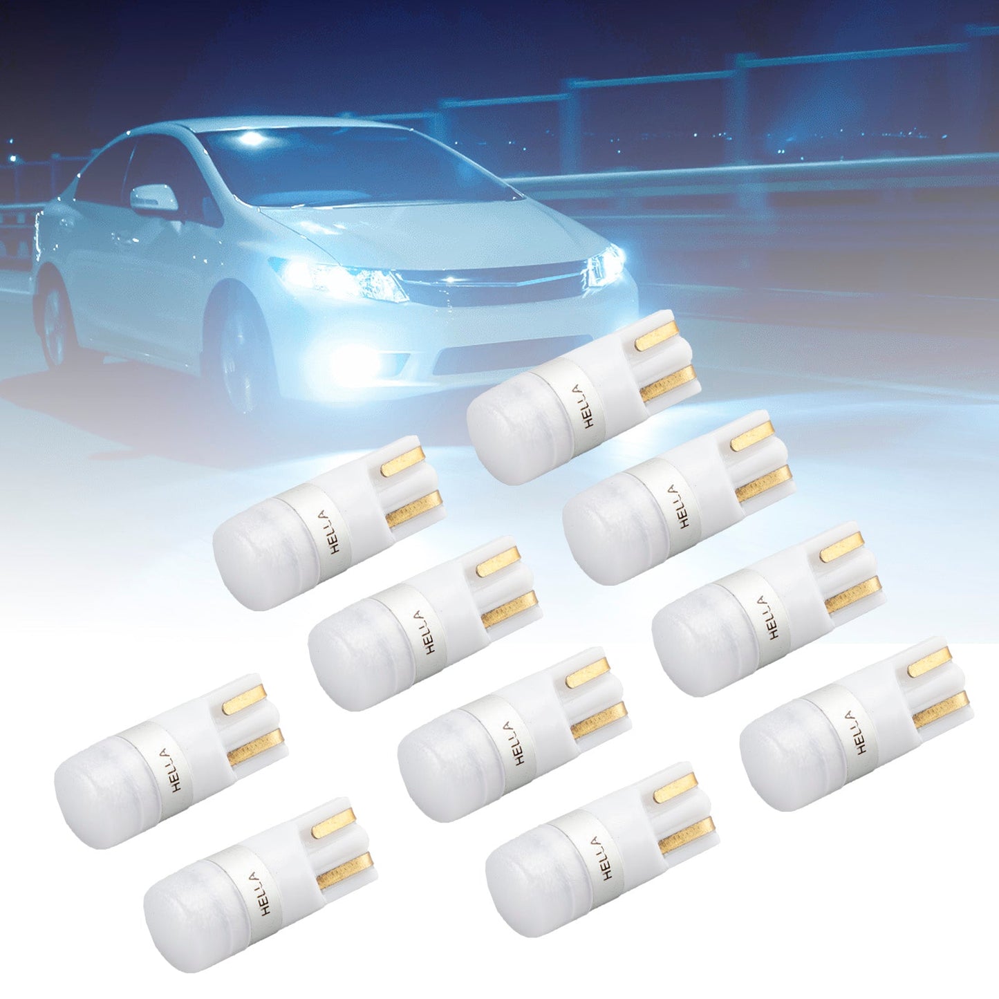 Lot de 10 ampoules LED rétrofit HELLA 158 W LED/T10 W5W 12 V 1 W W2.1X9.5D 6 000 K