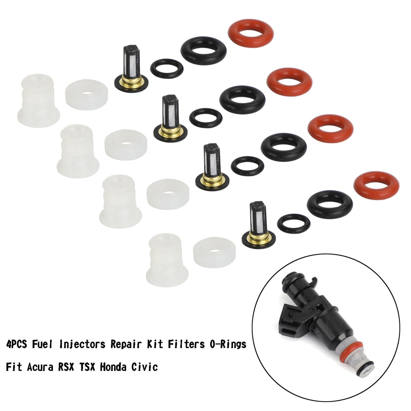 2004-2008 Acura TSX/ 2005-2007 Acura RSX 4PCS Fuel Injectors Repair Kit Filters O-Rings 16450RAAA01 842-12288 842-12287