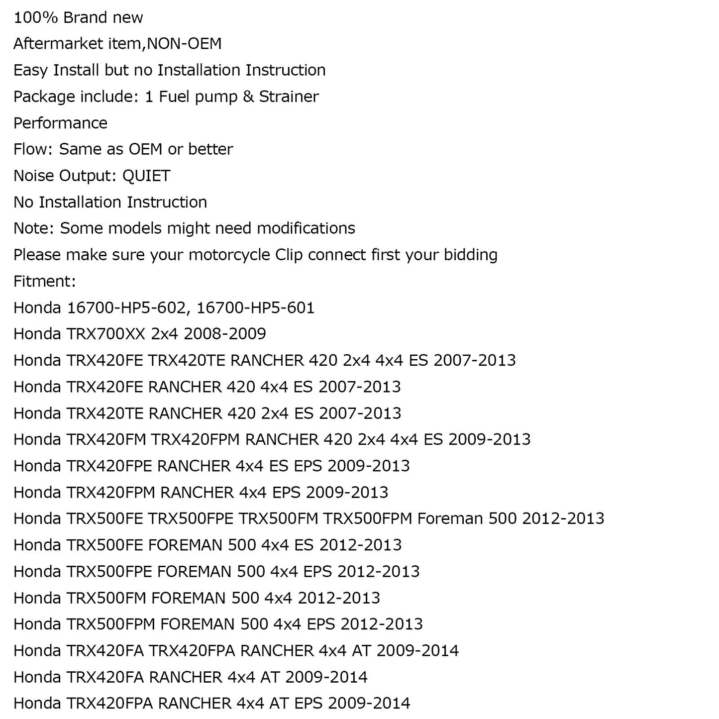 Fuel Pump For 1986-1989 For Honda TRX350D TRX350 4x4 4WD FOURTRAX FOREMAN 350 Assosary
