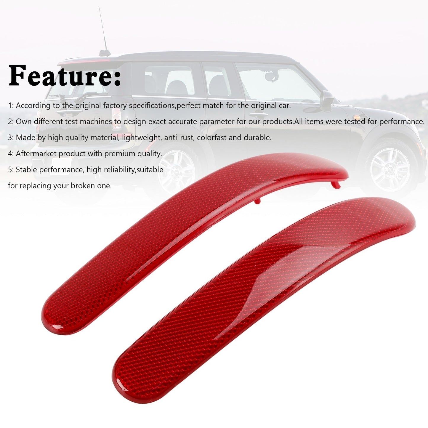 2 réflecteurs de pare-chocs arrière pour BMW Mini Cooper Clubman R55 2008-2014 (275466503, 51137240231)