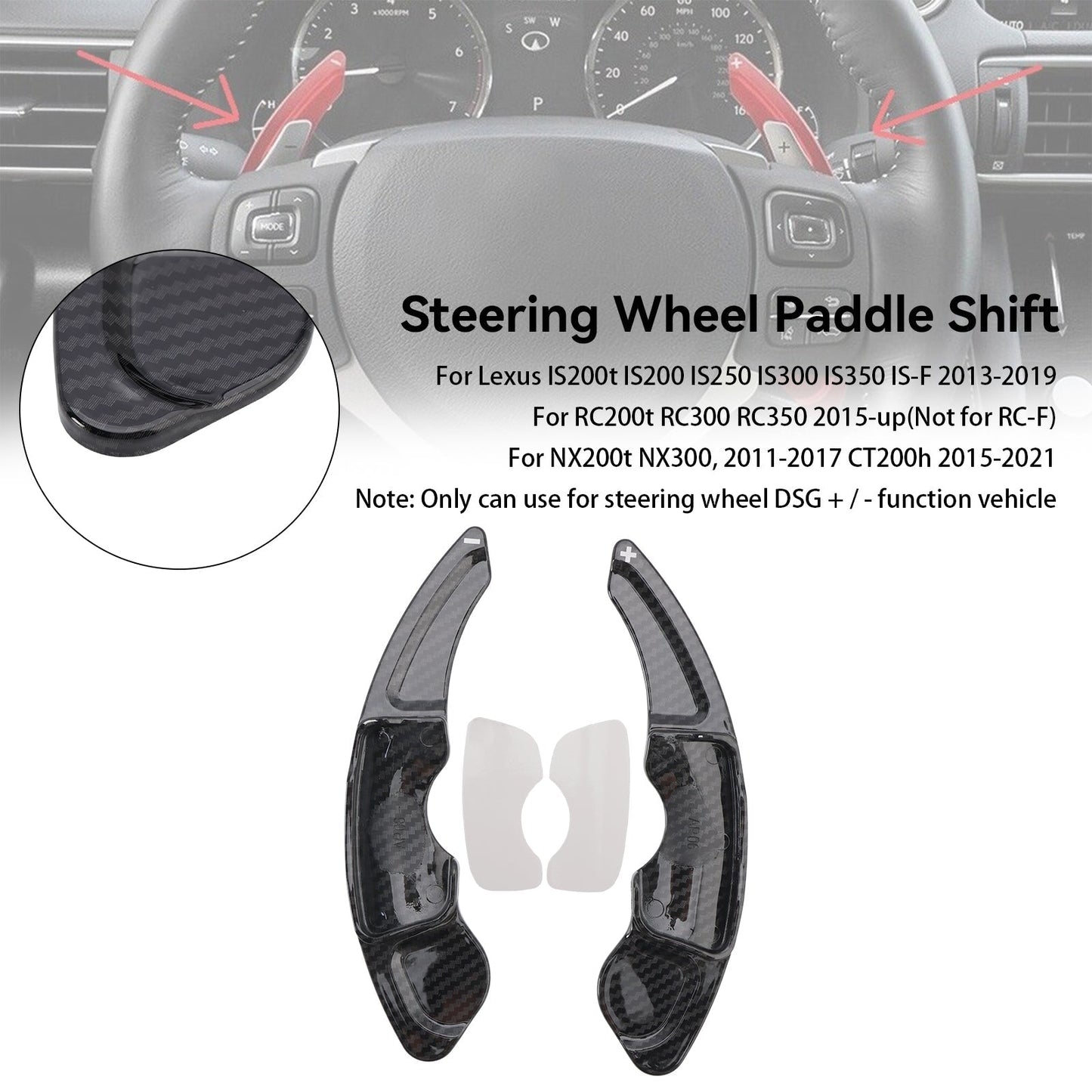 Cubiertas de extensión para palanca de cambios de volante con aspecto de carbono para Lexus IS200t, IS200, IS250, IS300 y IS350 (2013-2019)