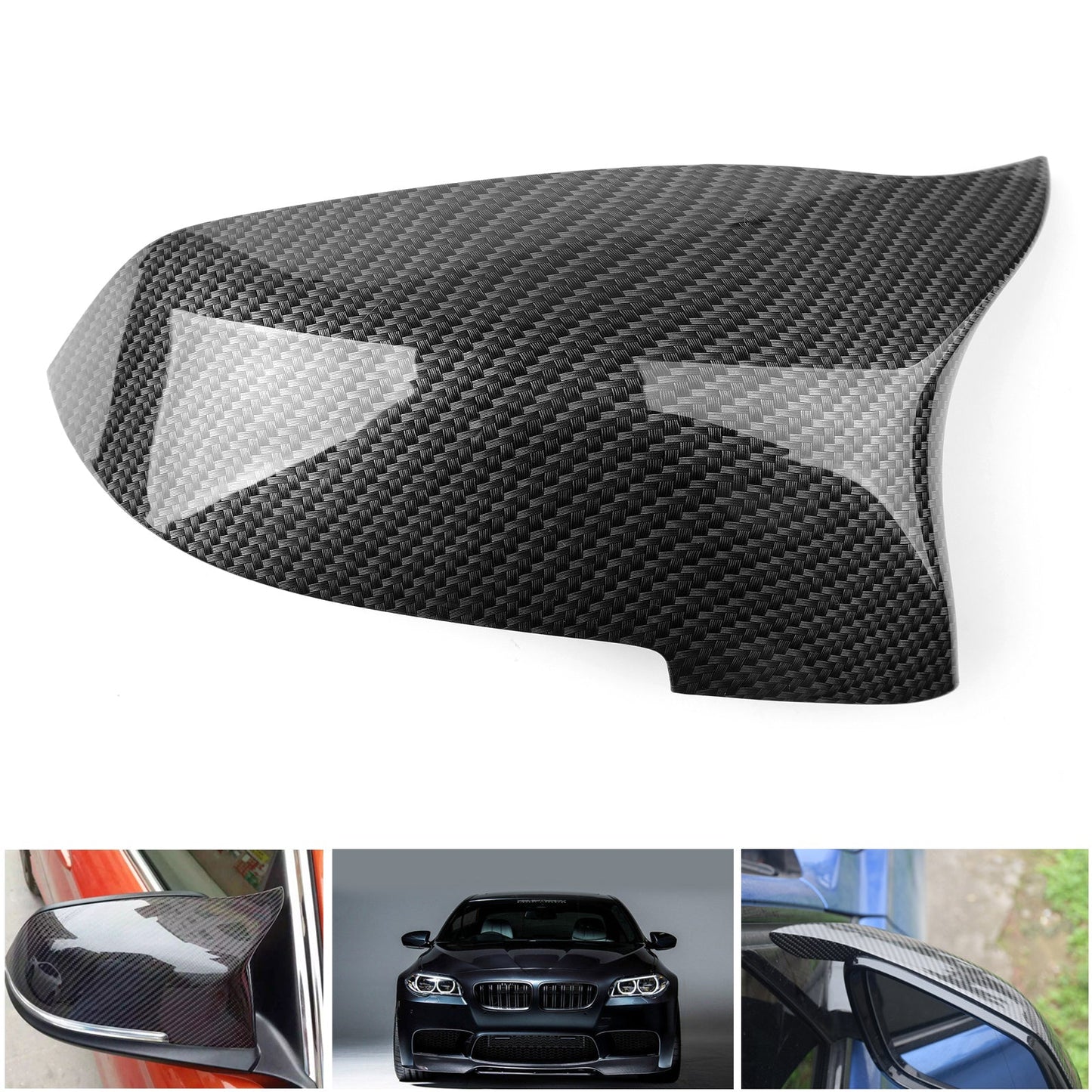 Pair Carbon Fiber Side Rear View Mirror Cover Caps For For BMW F10 F18 2014-2016