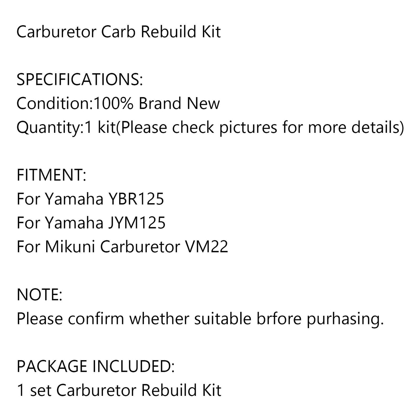 Kit de reparación de carburador para motocicleta Yamaha YBR125 JYM125 para carburador VM22