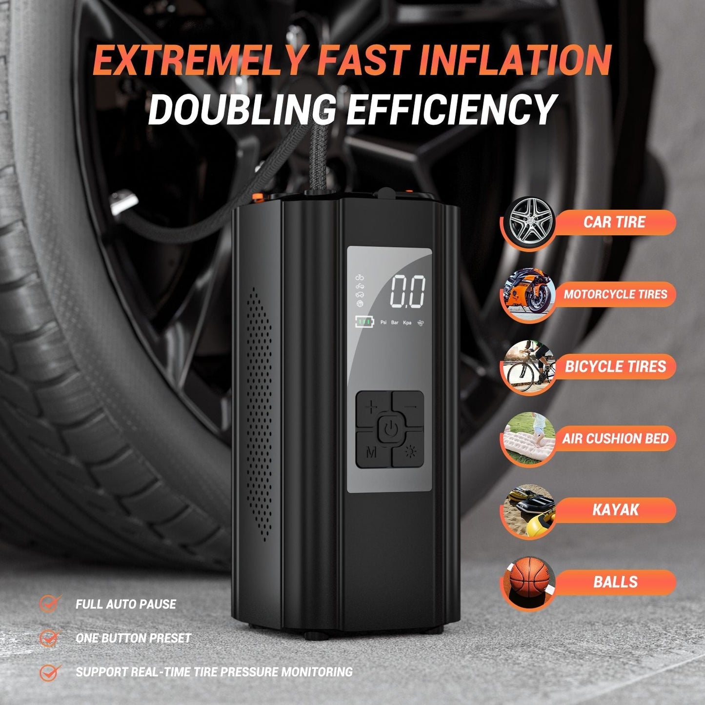 150PSI Auto Air Pump DC14.8V Tire Inflator Portable Air Compressor