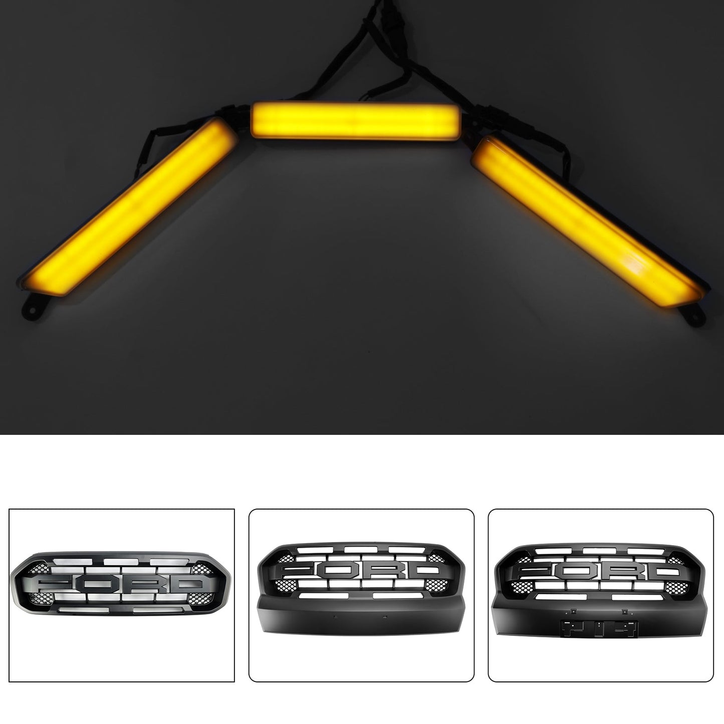 Front Bumper Grille Grill Yellow Led Light Fit Ford Ranger 2015-2023 T7 T8