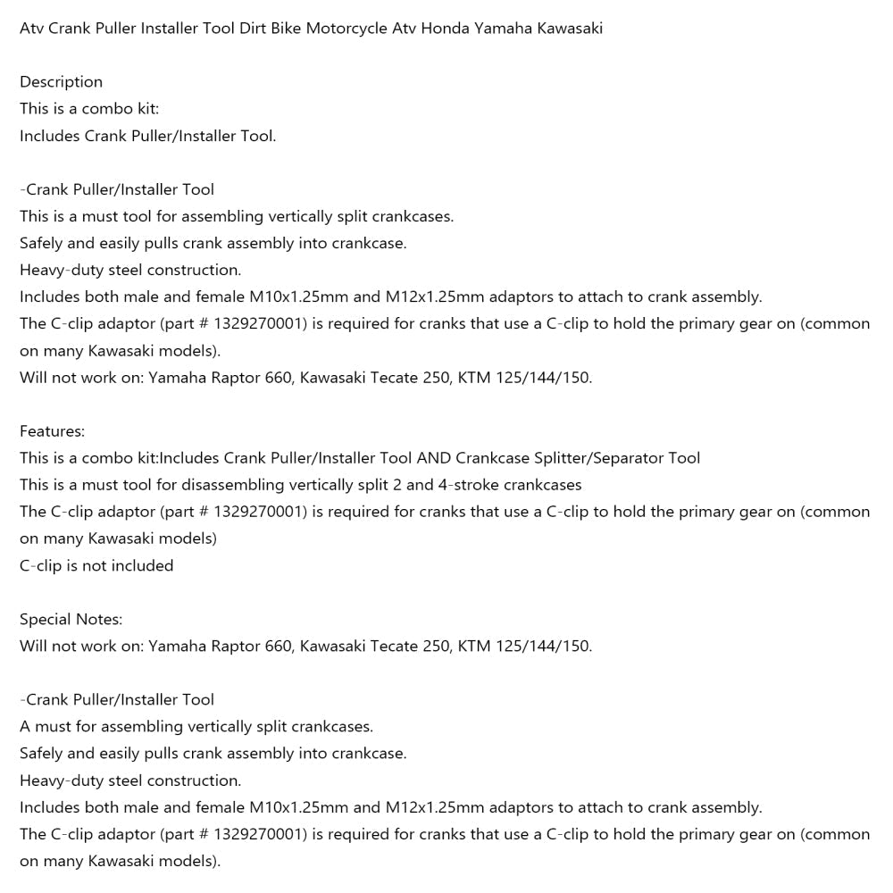 Crank Puller Installer Tool Dirt Bike Motorcycle Atv Kx Yz Rm Cr Kfx Yfz