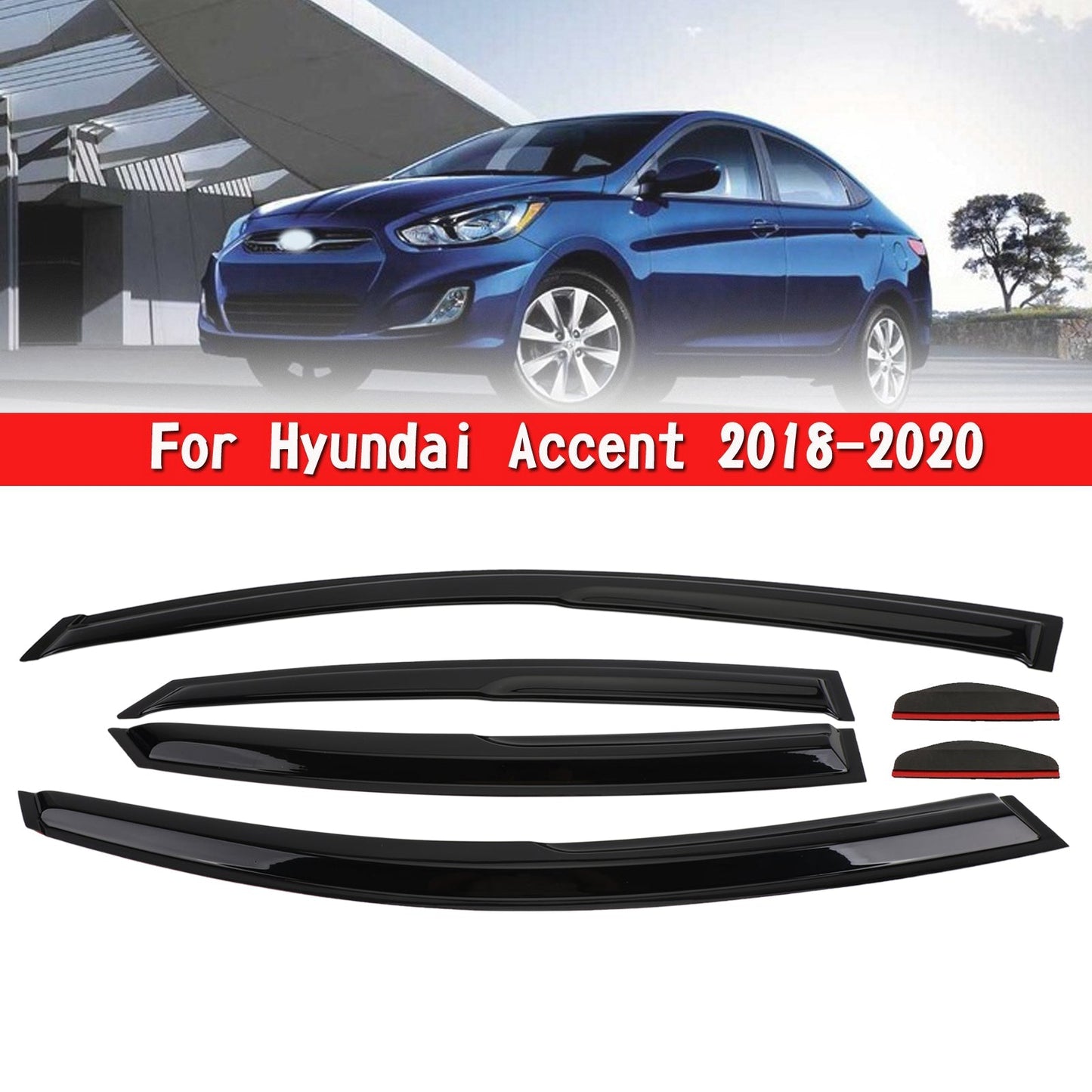 Kit de 6 pare-soleil et pare-pluie pour vitres de voiture Hyundai Accent 2018-2020
