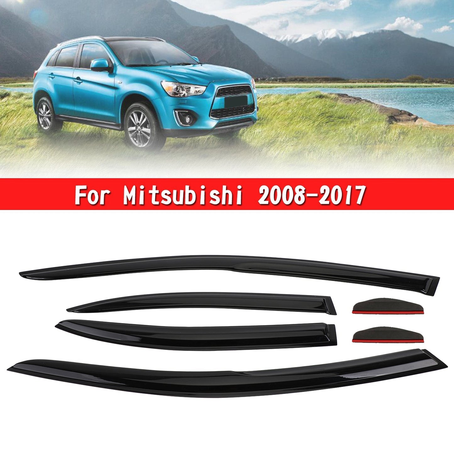 Kit de 6 pare-soleil et pare-pluie pour vitres de voiture, pour Mitsubishi Lancer 2008-2017