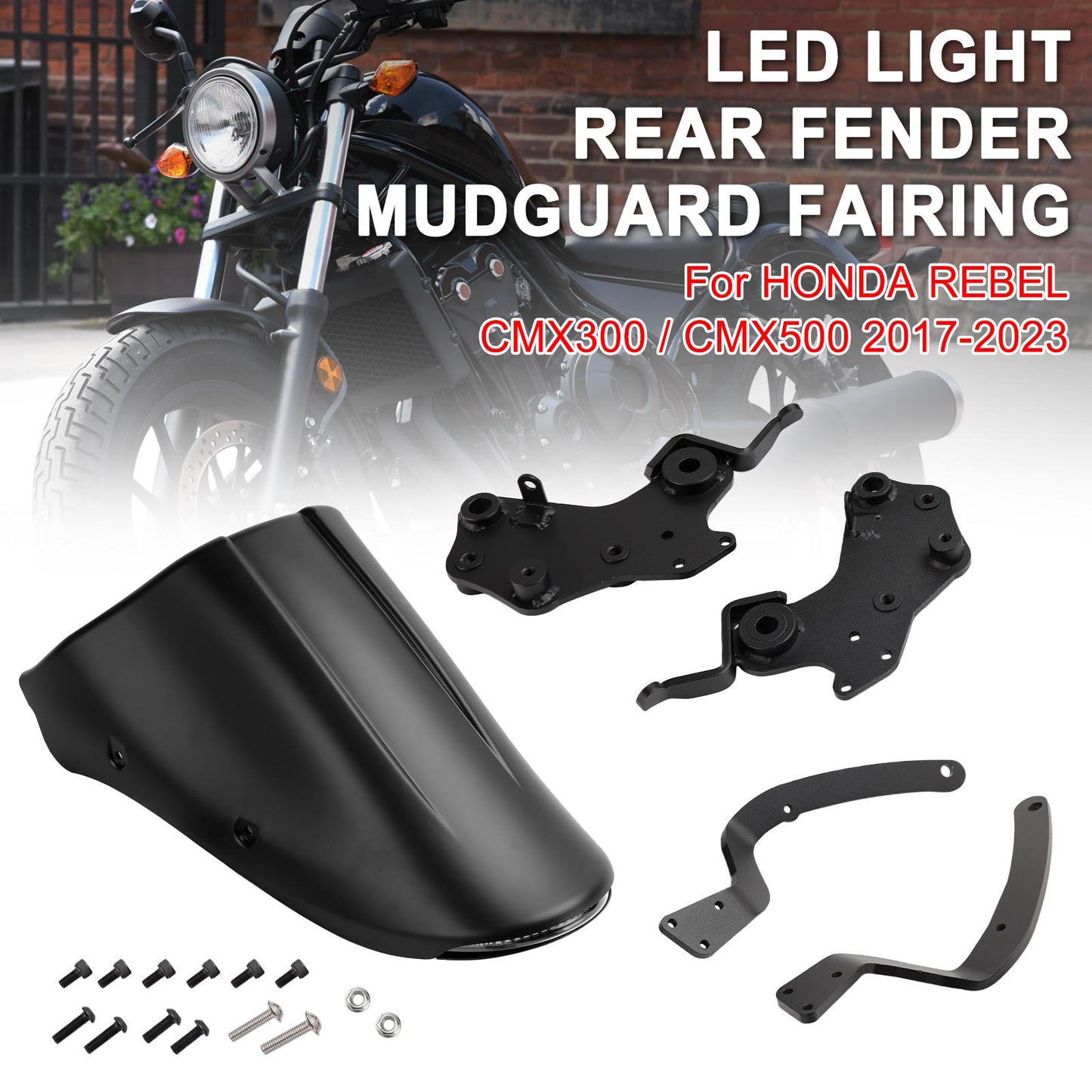 LED light Rear Fender Mudguard Fairing For For Honda REBEL CMX 300 500 2017-2023
