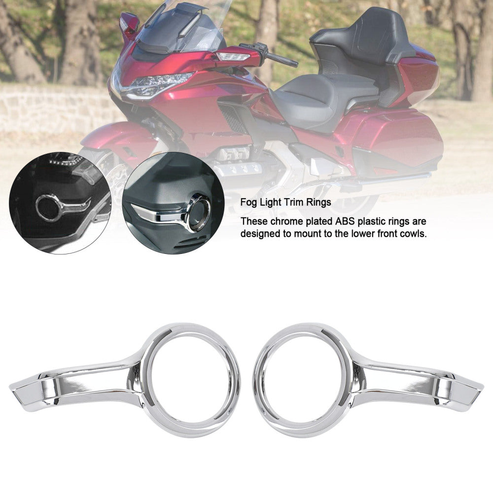 Chrome Fog Light Trim Rings Case for HONDA Goldwing GL1800 F6B 2018-2021 Assosary