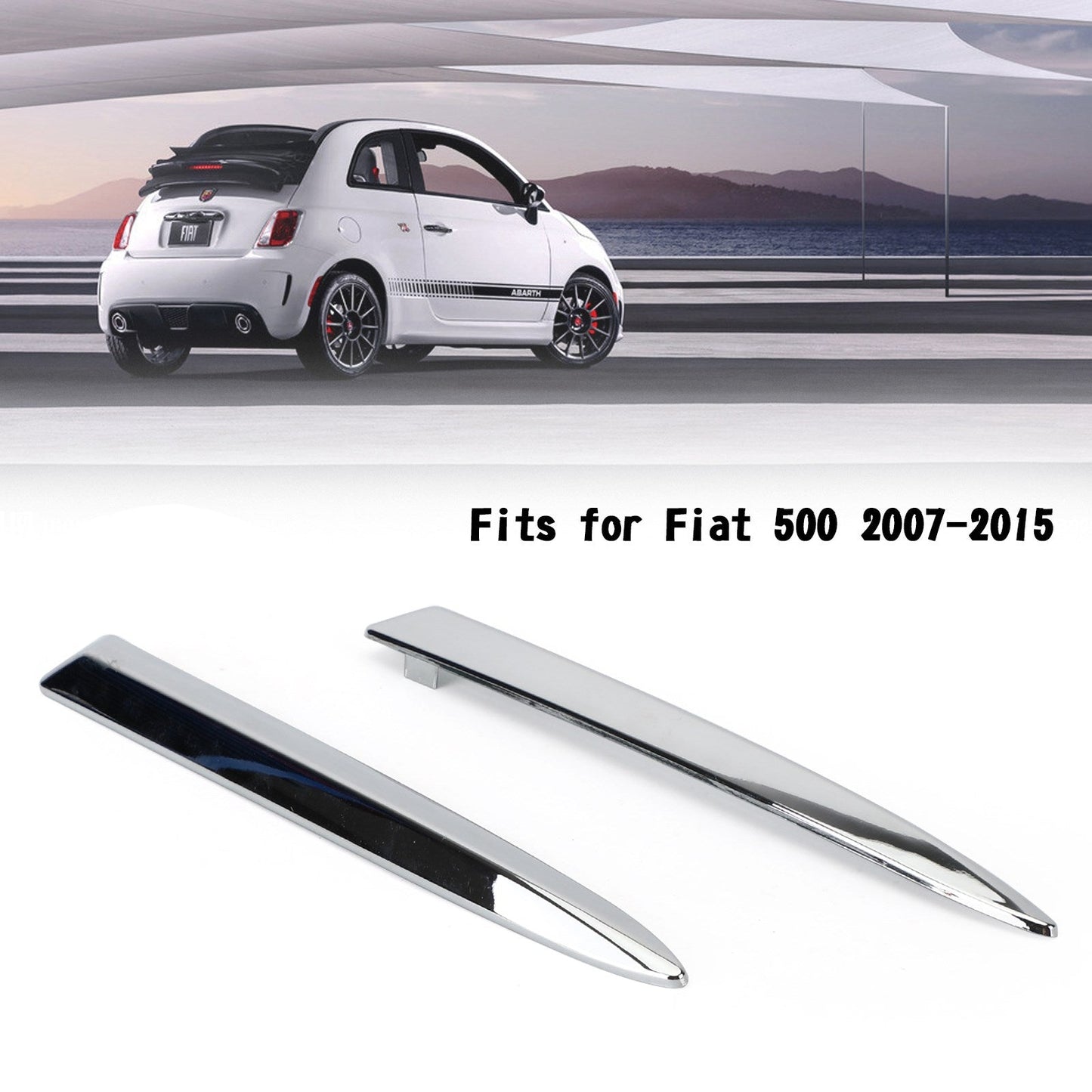 Paire de moulures chromées pour pare-chocs avant supérieur pour Fiat 500 2007-2015