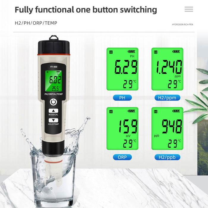 Stylo de test portable 4 en 1 riche en hydrogène, testeur de qualité de l'eau PH/ORP/TEMP