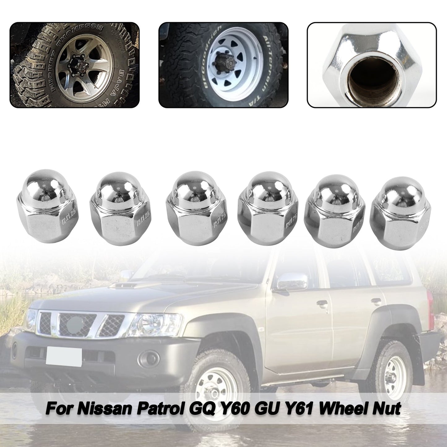 For Nissan Patrol GQ Y60 GU Y61 For Ford Maverick 6PCS Chrome Wheel Nut 40224V5500 40224-V5500