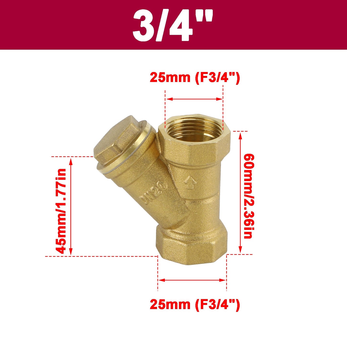 1/2"-1" NPT Thread Y Shaped Brass Strainer Filter Valve Connector For Water Oil, 3/4"