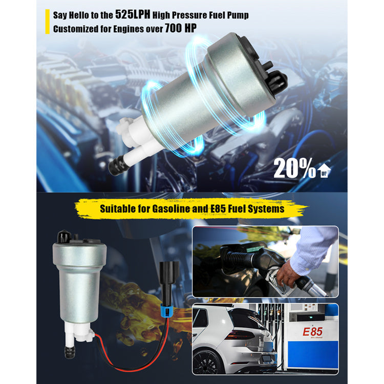 Pompe à carburant Hellcat 525 l/h F90000285 et kit d'installation compatible E85 pour Walbro TI