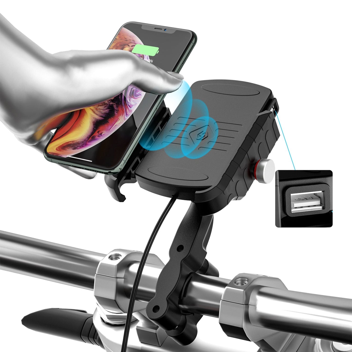 Support de charge sans fil 15 W, extension de téléphone pour moto, noir
