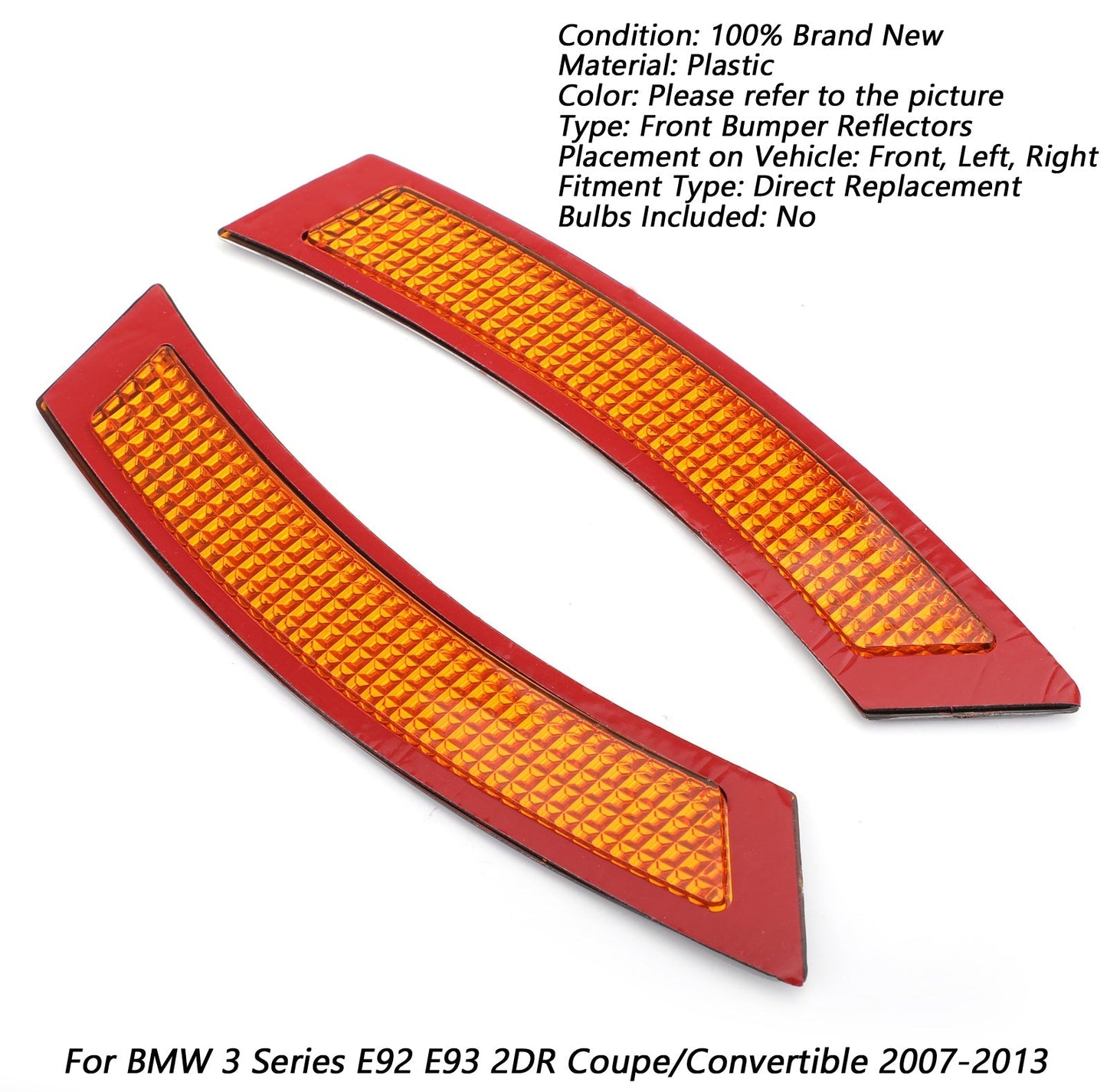 Réflecteurs de pare-chocs avant et feux de position latéraux ambre pour BMW Série 3 E92 Coupé/Cabriolet 2 portes 2006-2009