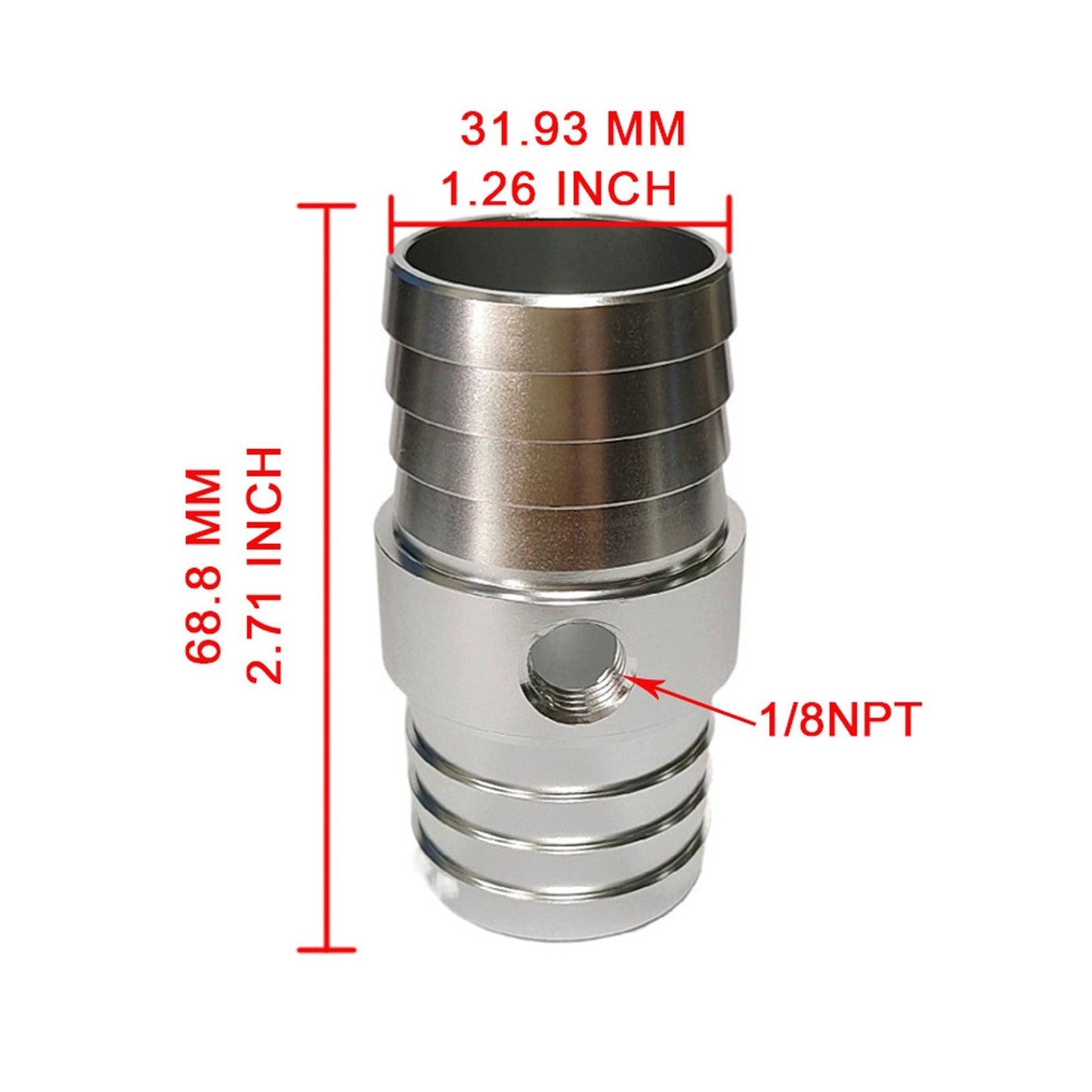 Raccord cannelé pour tuyau de radiateur avec port NPT 1/8" et adaptateur pour tube vapeur 1-1/4" AN627-20X125