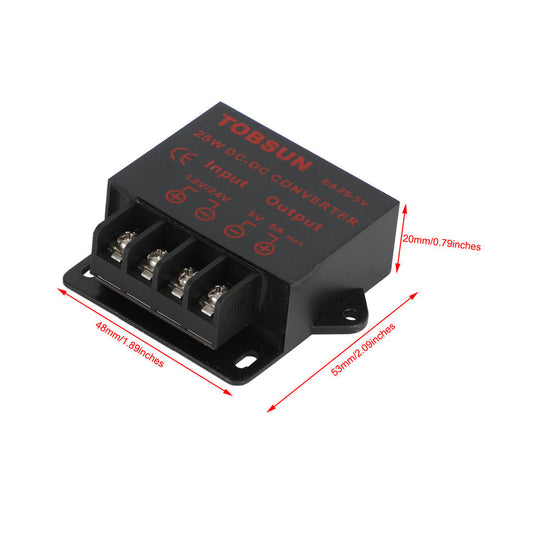 Voltage Converter DC 12/24V To 5V 5A 25W Power Adapter Step Down Regulator