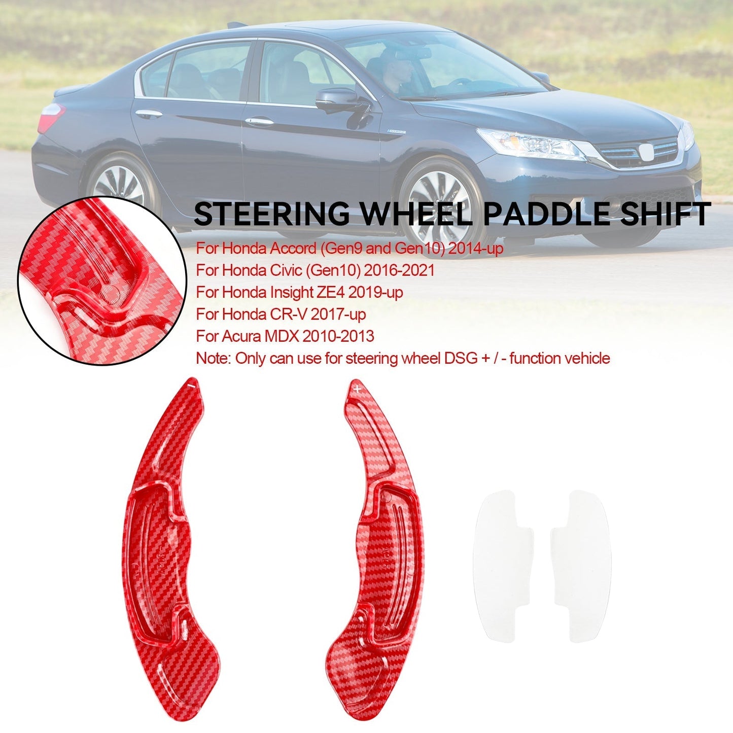 Extension de palettes de changement de vitesse au volant rouge pour Honda Accord Gen9 et Gen10 (2014 et plus)