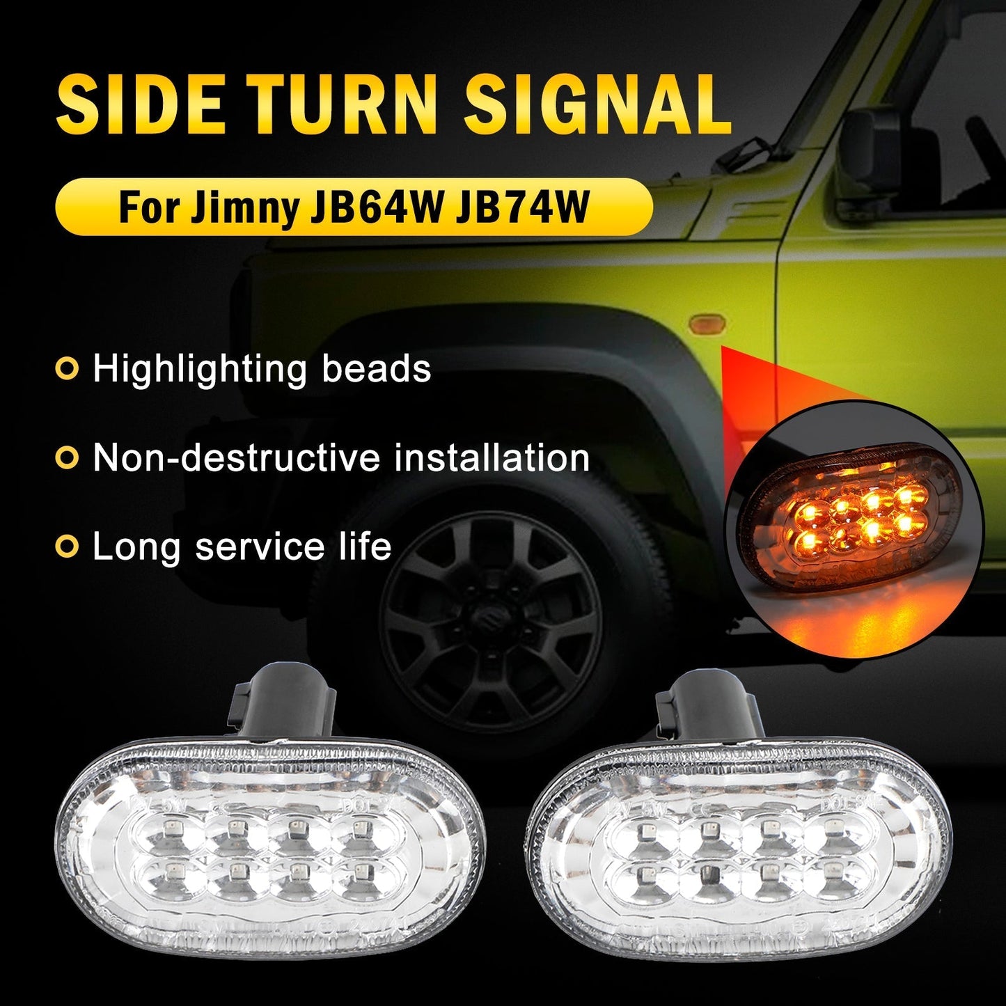 Paire de feux de position latéraux et clignotants transparents pour Suzuki Jimny JB64 JB74
