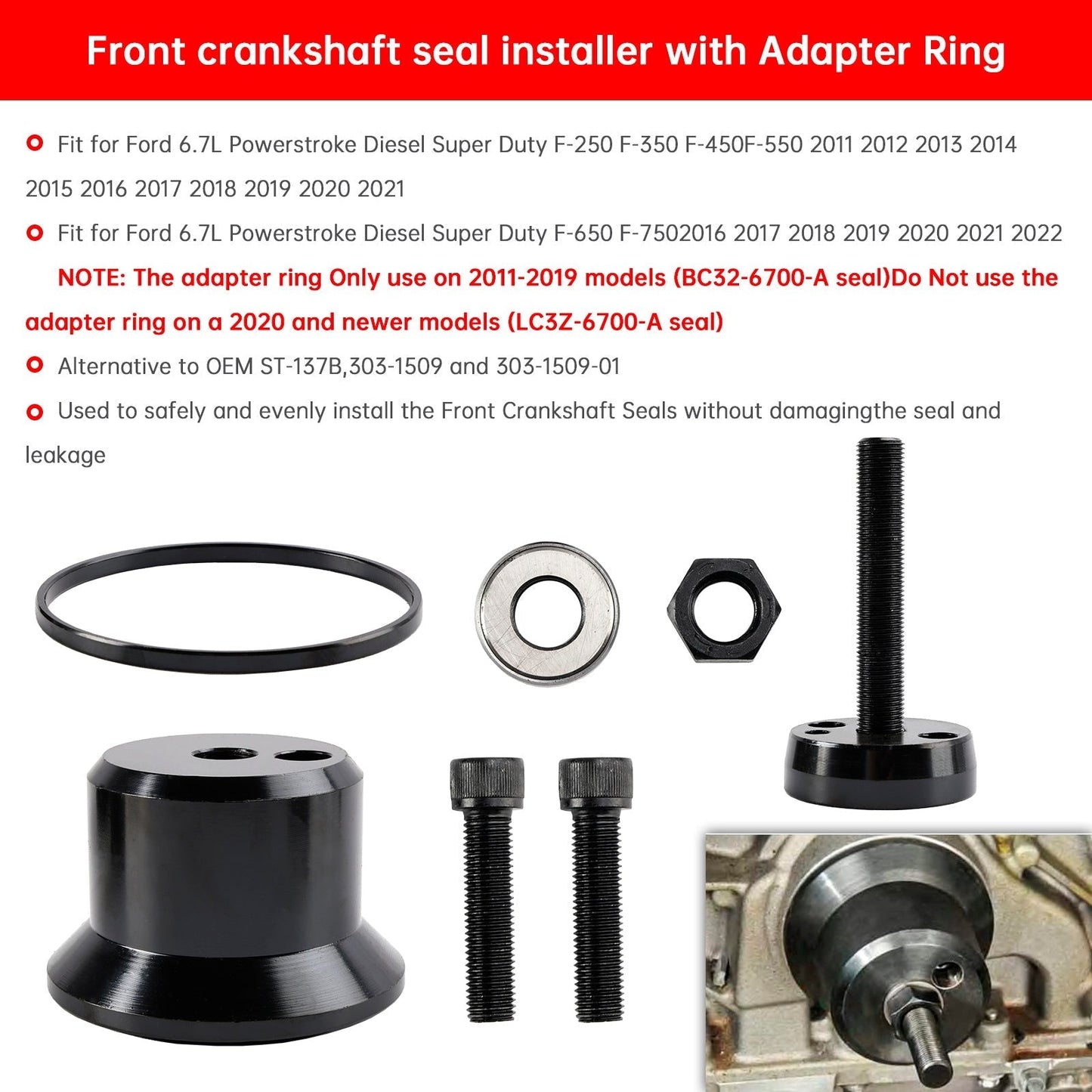 Outil de démontage et d'installation de joints de vilebrequin avant et arrière pour Ford 6,7 L F-650 F-750 2016-2022 T-152 303-1510