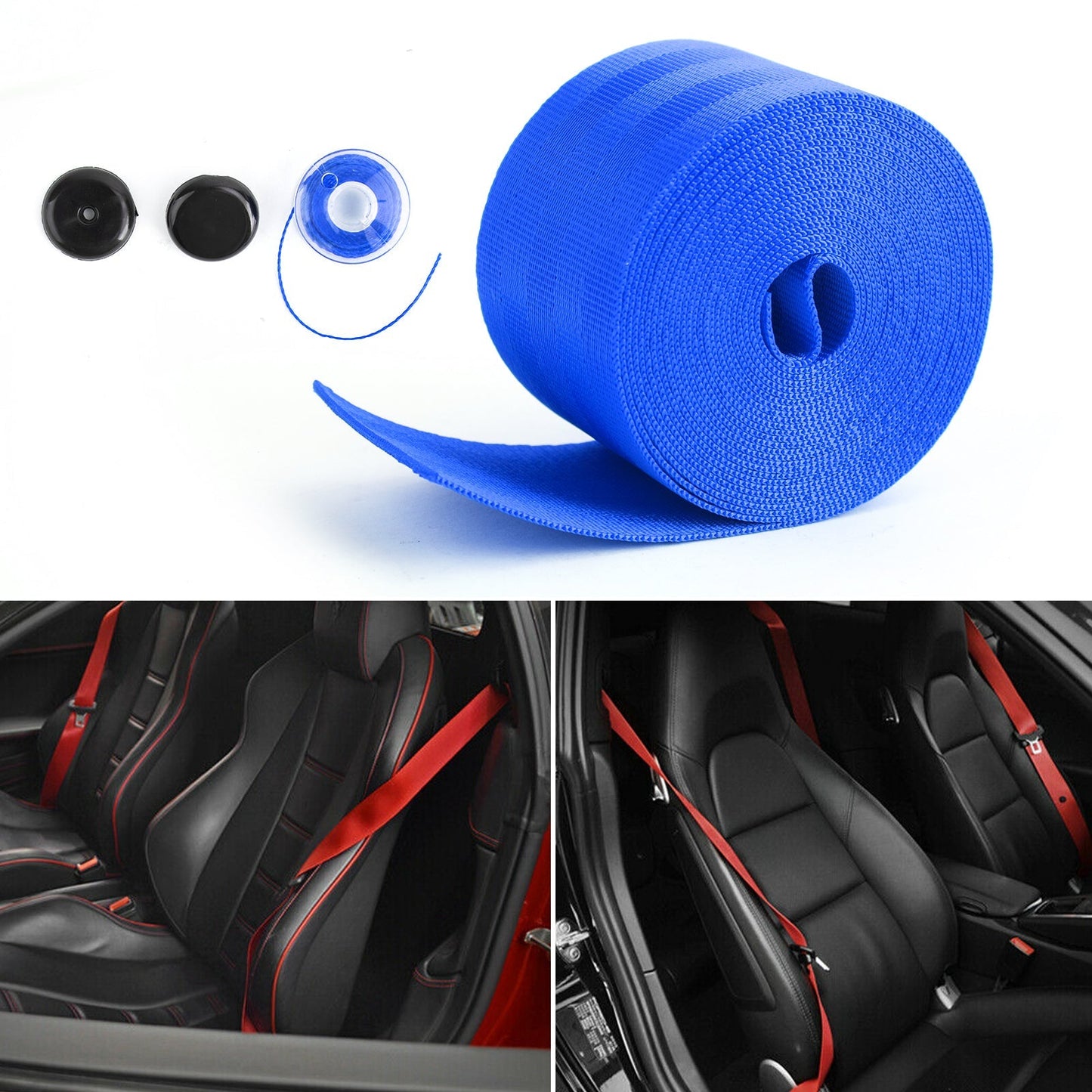 Sangle de sécurité rétractable en nylon et polyester pour ceinture de sécurité de voiture bleue