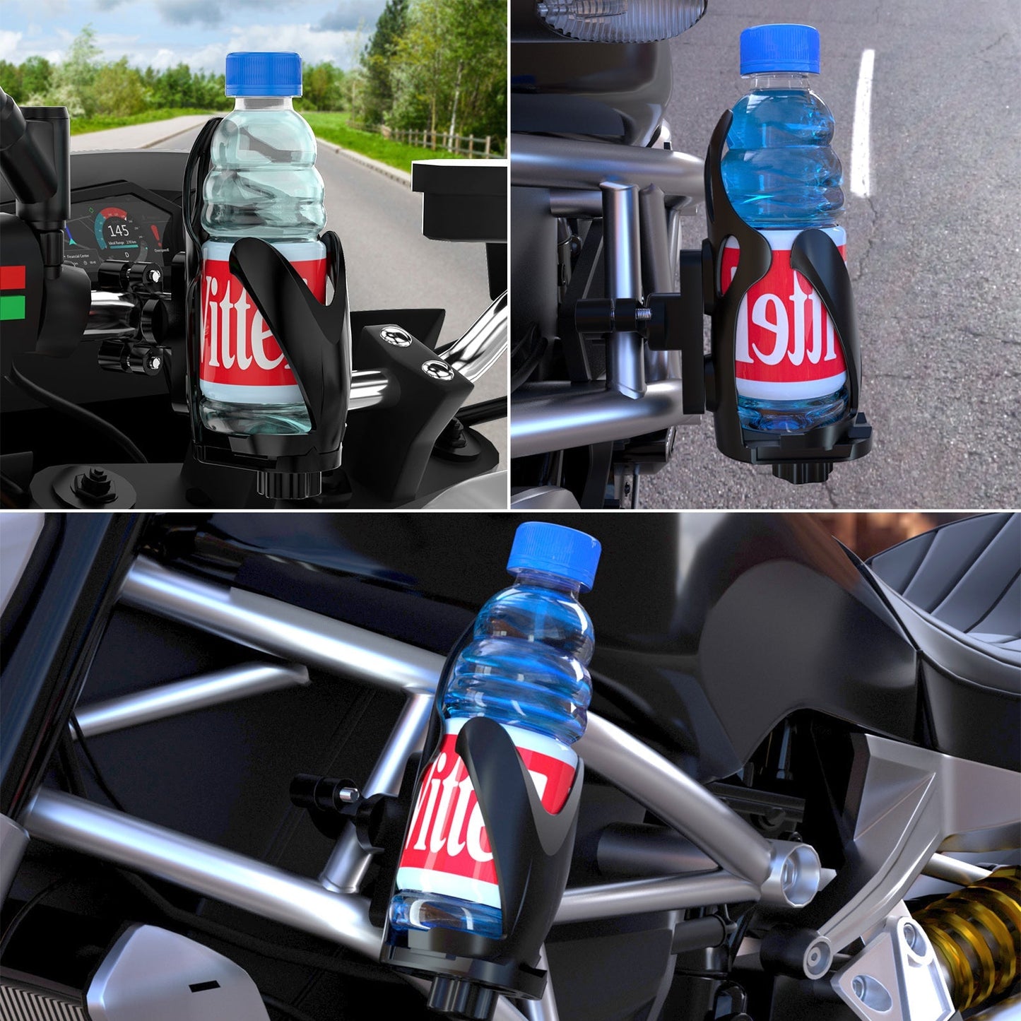 Portavasos ajustable para manillar de motor, soporte para botellas, para ATV y scooter, color negro