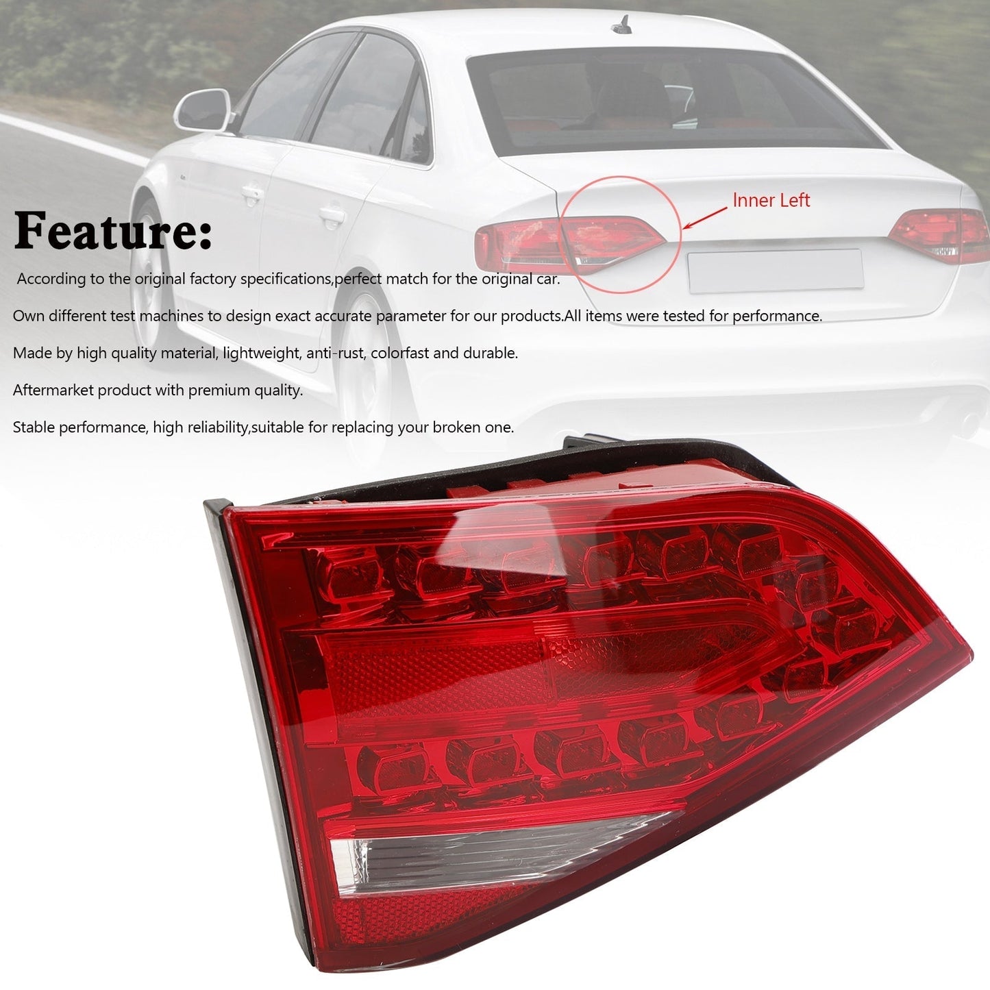 2009-2012 Audi A4 S4 berline A4 coffre intérieur gauche feu arrière LED lampe 8K5945093K 8K5945093
