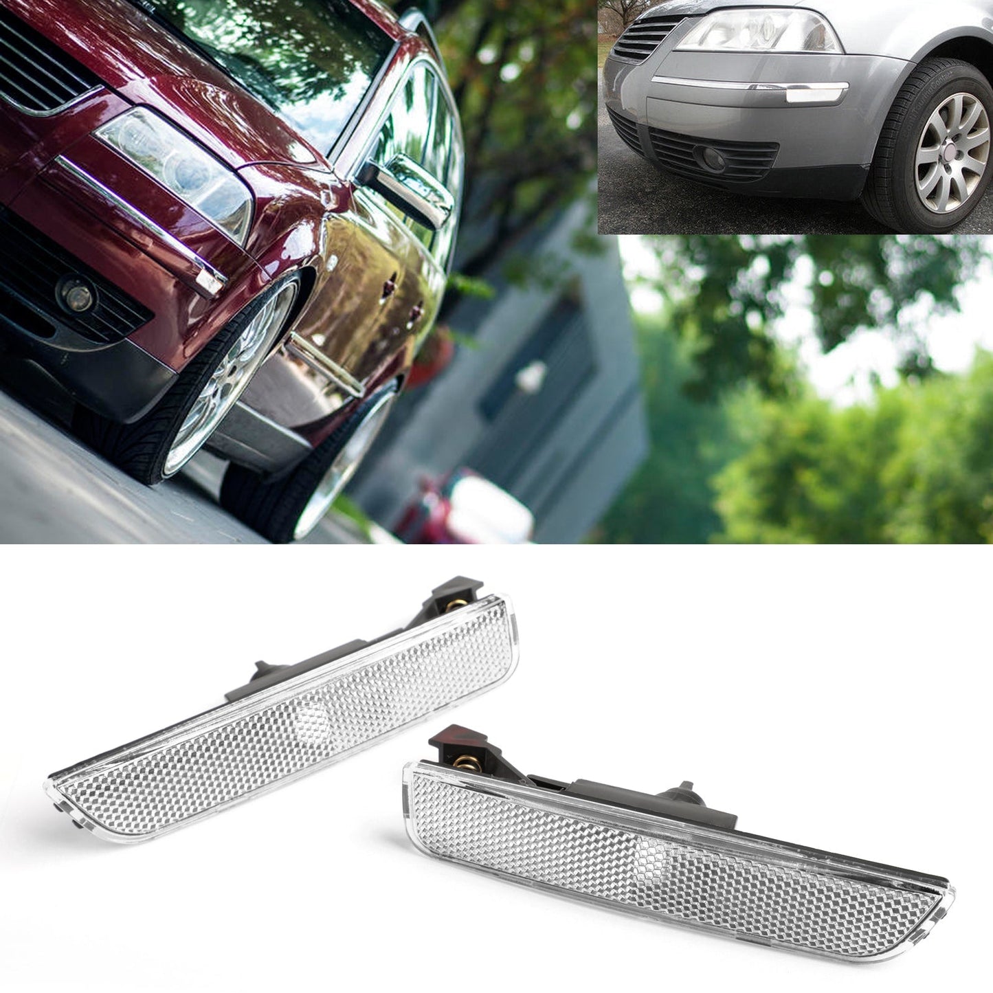 Paire de feux de gabarit latéraux blancs pour pare-chocs avant (2001-2005) pour VW Passat B5.5