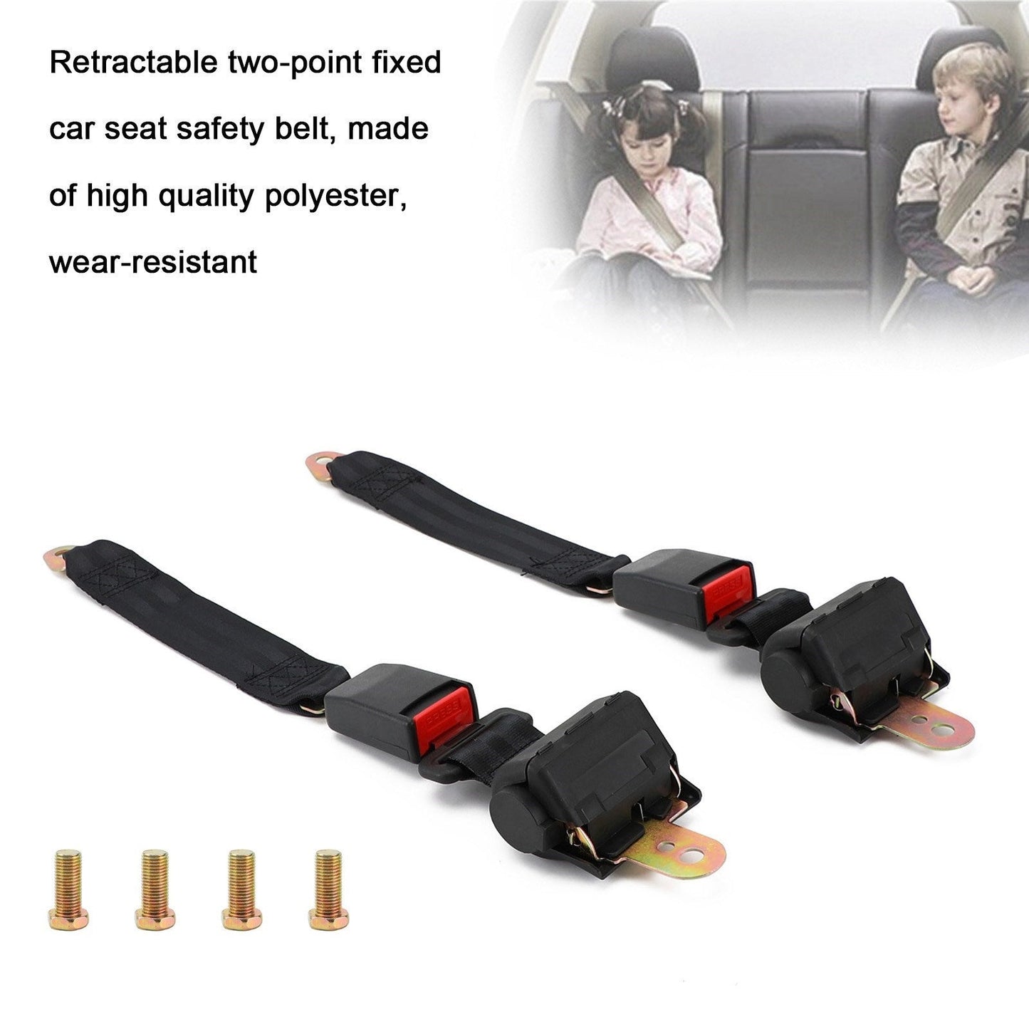 2 Point Retractable Auto Car Safety Seat Belt Buckle Universal Adjustable