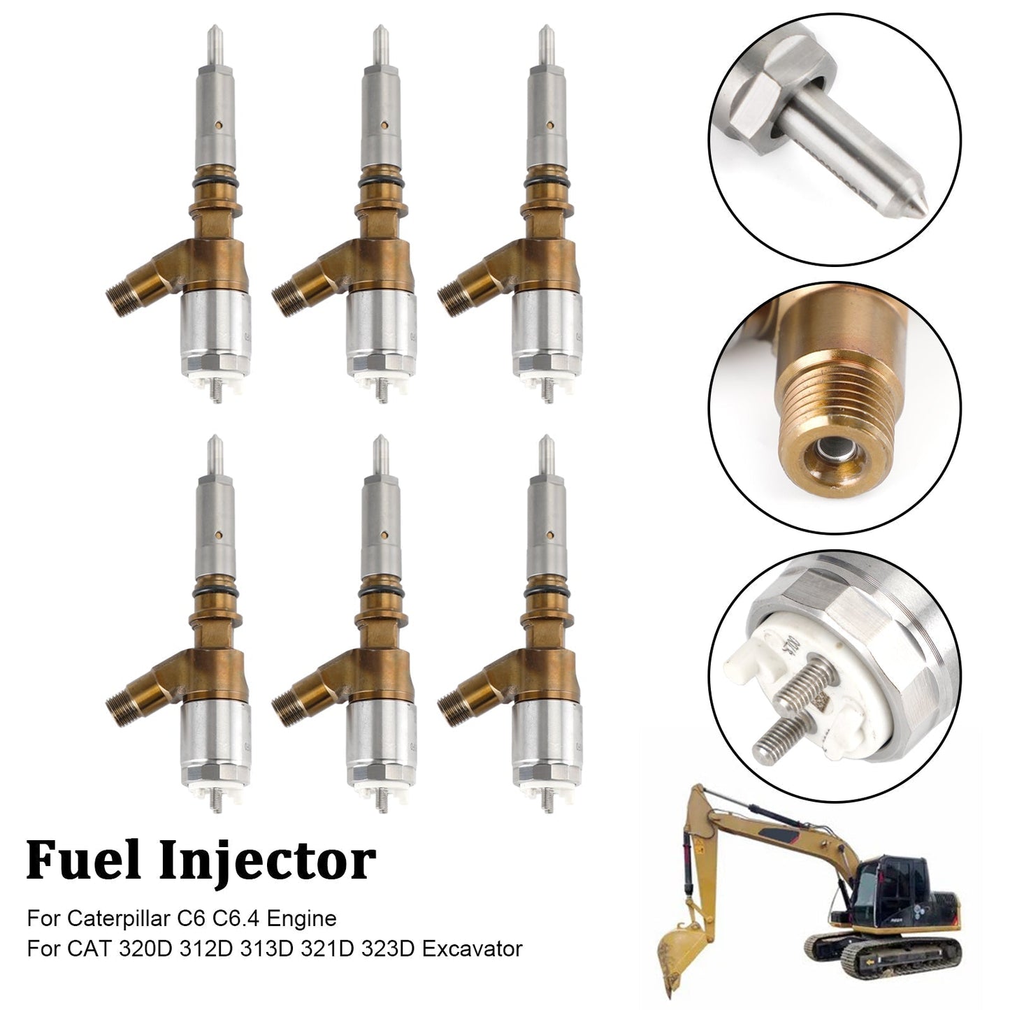 Inyectores de combustible para excavadoras CAT 320D, 312D, 313D, 321D y 323D (6 unidades, 3264700, 10R-7675)